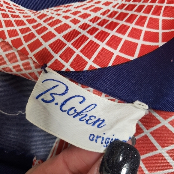 Vintage B. Cohen for Saks Fifth Avenue kimono robe blue red geometric pattern - Picture 13 of 13